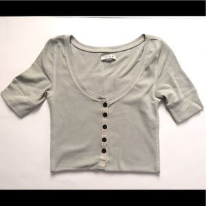 Aerie Pale Blue Ribbed Henley, Size S